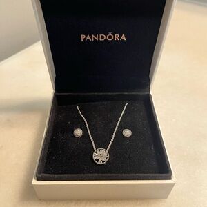 Pandora Silver Tree of Life Necklace and Earring Set
